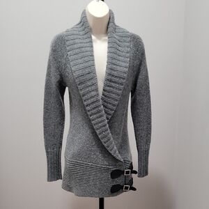 Moda International Shawl Collar Wrap Sweater With Leather Buckle Detail Sz. XS